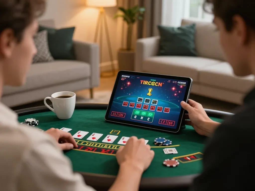 Engaging dn88 online blackjack gameplay on a tablet in a stylish living room