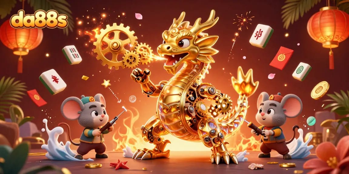 Witness the immersive world of da88s online casino with a golden dragon and gaming elements