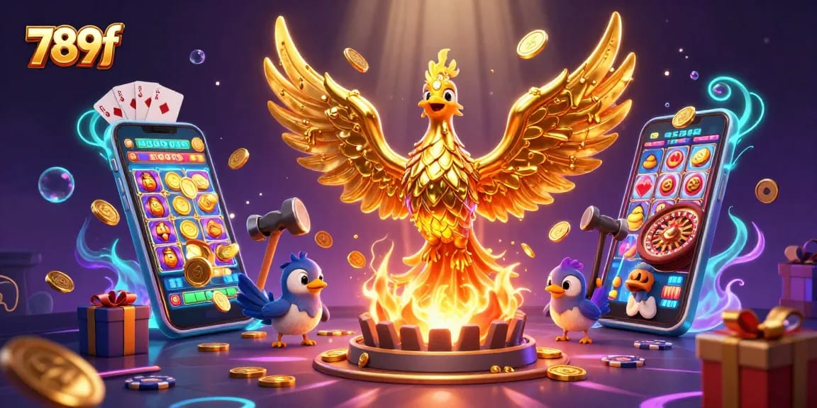 Watch the exciting 789f Phoenix casino scene as it erupts coins and cards into the air.