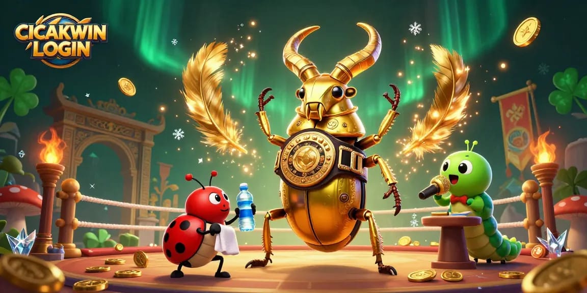 CICAKWIN LOGIN showcases a thrilling gaming atmosphere filled with excitement, golden coins, and dynamic characters.