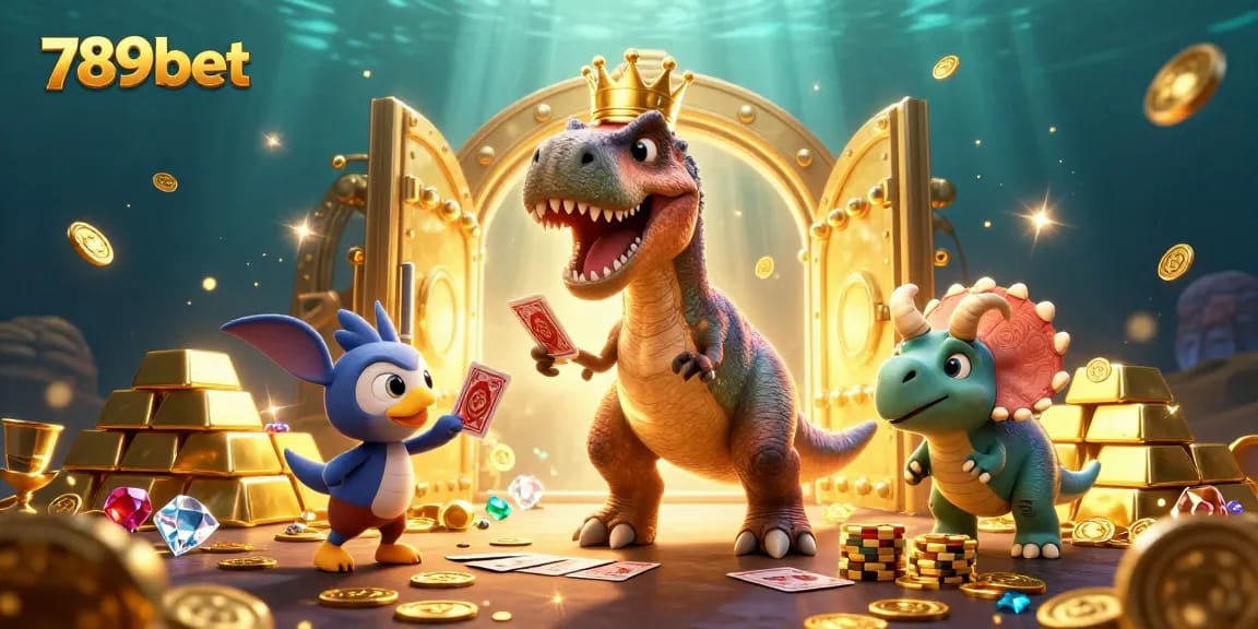 Experience the excitement of 789bet with friendly dinosaur characters and sparkling casino elements.