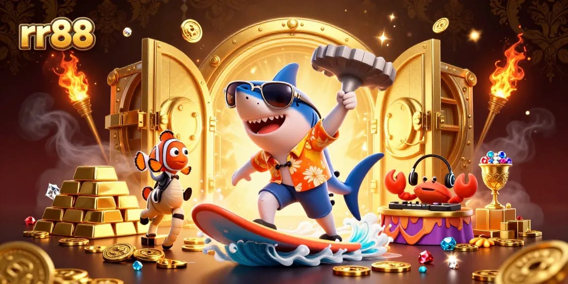 rr88 offers thrilling gold coin surfing experience with vibrant casino-themed details.