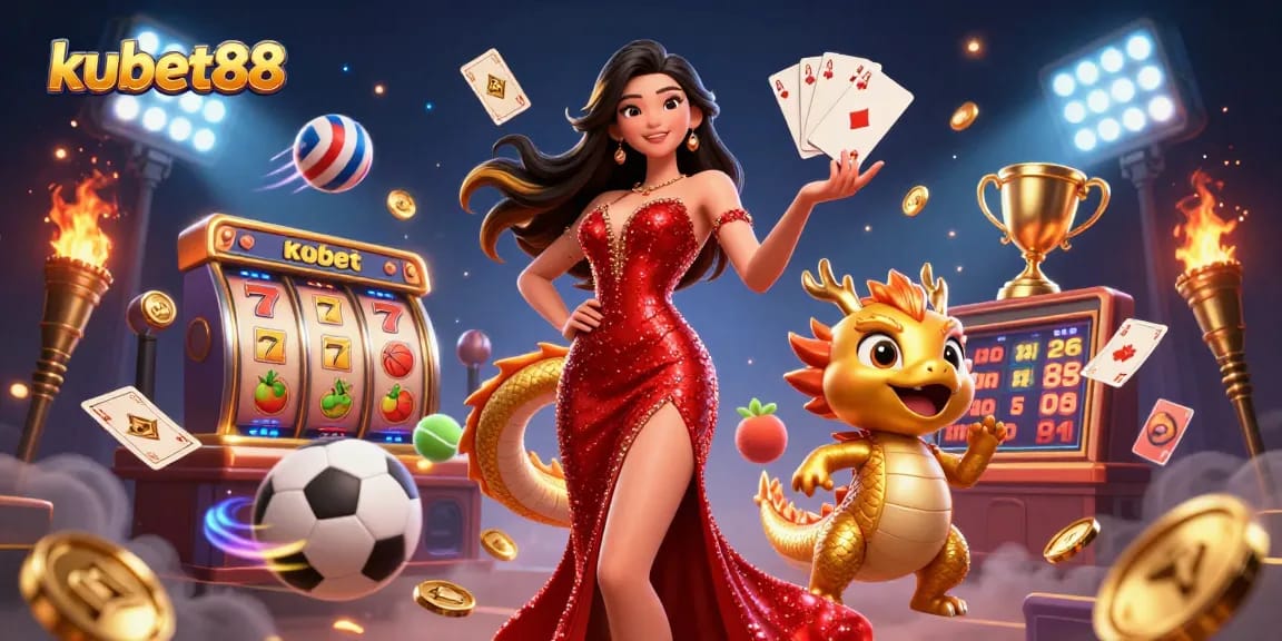Experience winning moments with kubet88 featuring a stunning Asian woman and charming dragon in a rich casino scene.