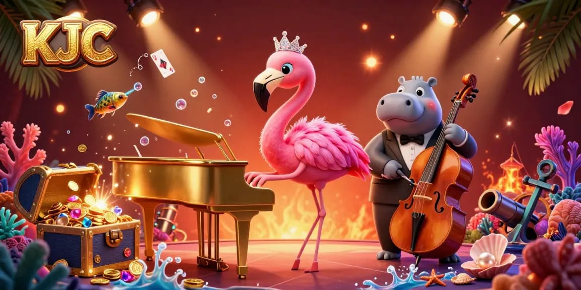 Experience the vibrant KJC casino atmosphere with a lively flamingo singer at the piano.