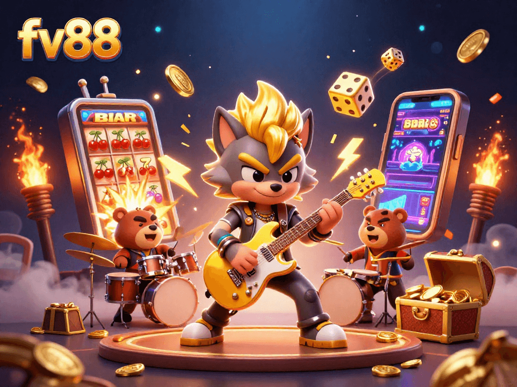 Experience the thrill of winning at fv88 with a lively 3D casino scene and exciting jackpot action.