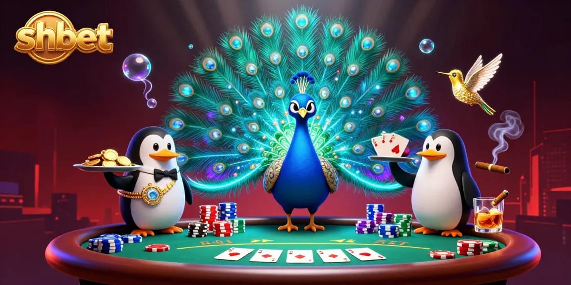Experience high-stakes gambling action at shbet with a vibrant casino scene featuring unique characters and dynamic elements.
