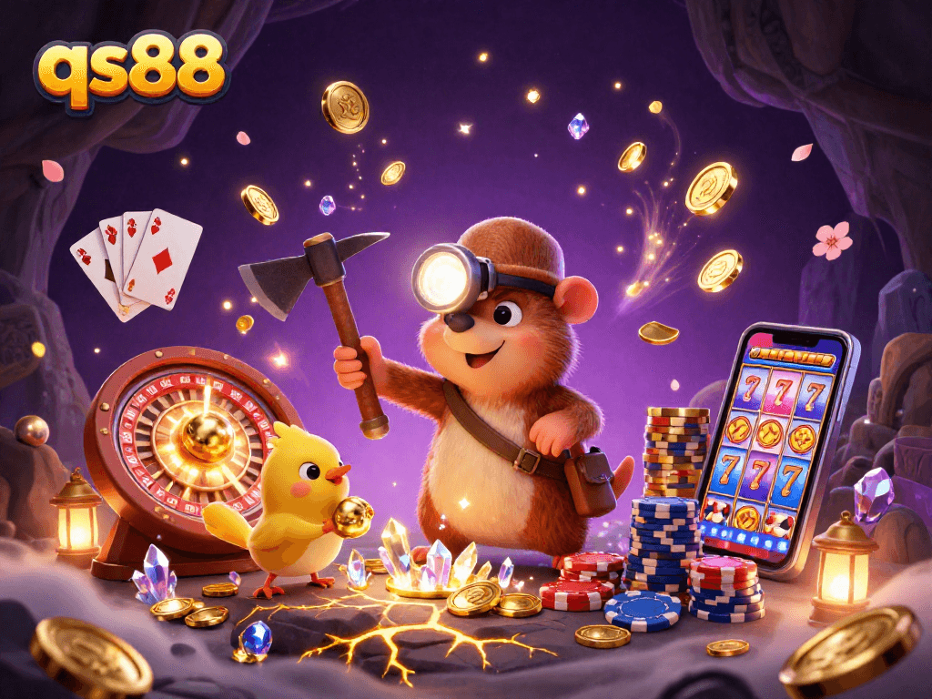 Experience thrilling fun at qs88 with a lucky treasure hunter in a vibrant casino adventure.