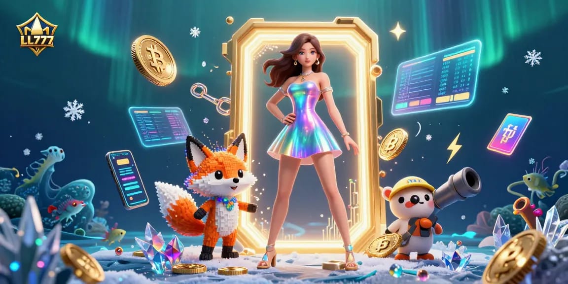 Engage in thrilling fishing games at LL777 while surrounded by vibrant crypto elements.