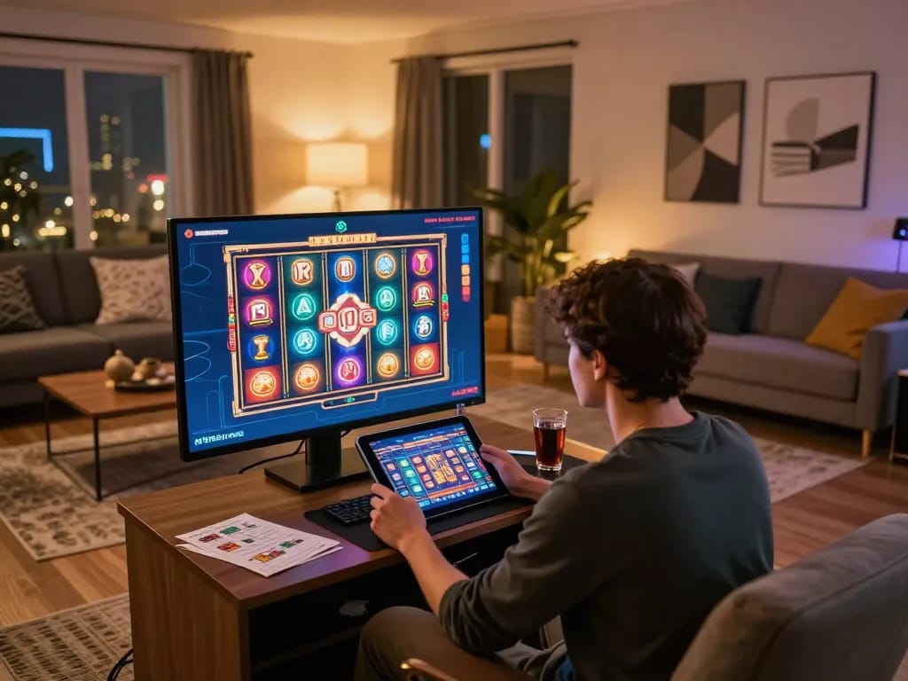 Nhatvip user engaged in an online slots game, showcasing vibrant graphics and strategic gameplay.