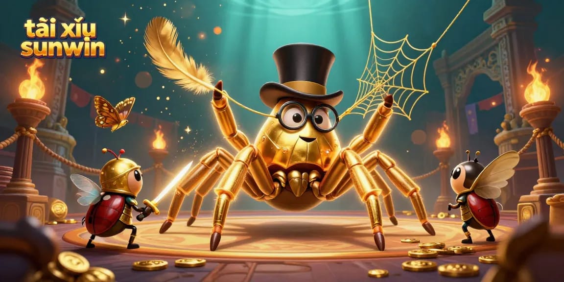 Engage in tài xỉu sunwin with a thrilling 3D scene featuring a golden tarantula and beetle knight.