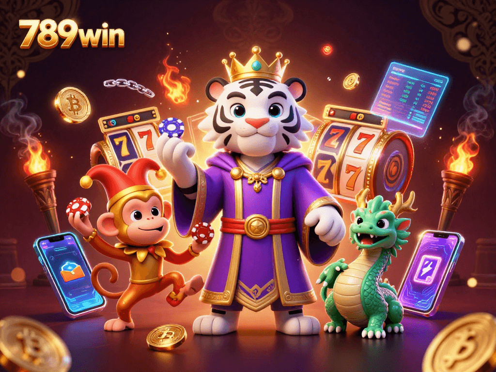 Engage in thrilling gameplay at 789win with a vibrant 3D casino scene showcasing unique characters.