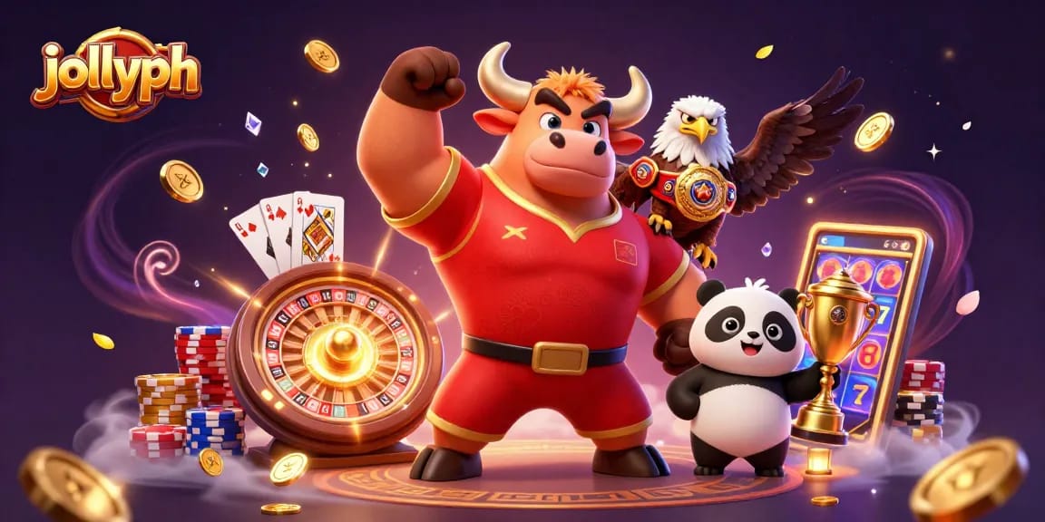Engage with jollyph's thrilling betting prospects featuring a dynamic casino scene with vibrant characters.