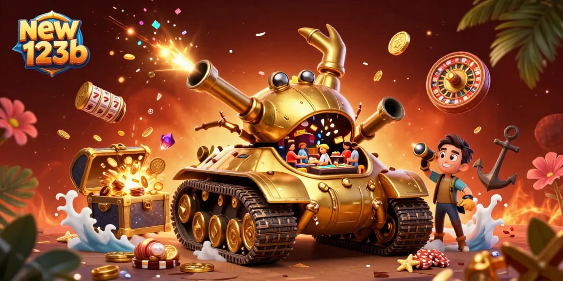Experience the thrilling ambiance of new123b with a colorful mini-casino scene in a massive tank.