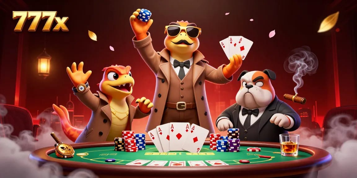 Watch three raptors in a trench coat sneak into 777x casino with poker chips and golden sunglasses.