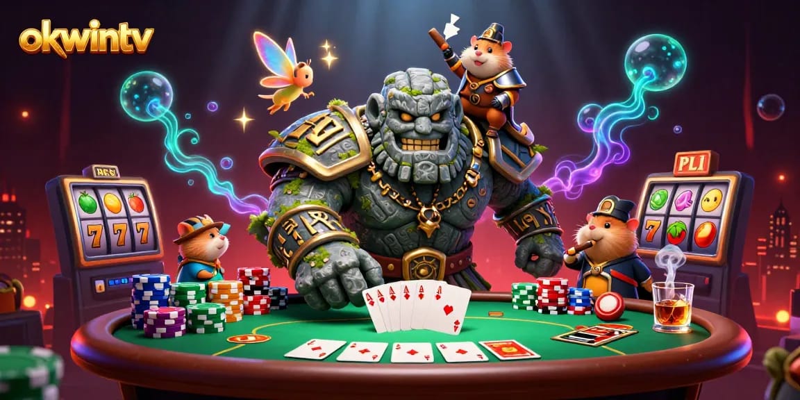 Watch okwintv's lively slot games featuring dynamic 3D characters amidst glimmering casino elements.