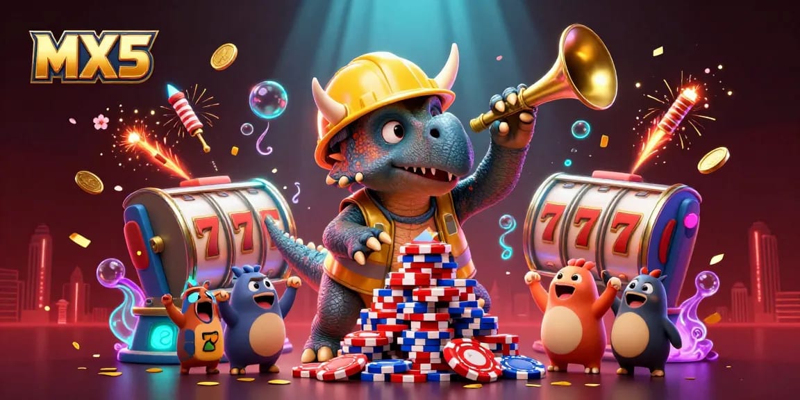 Celebrate your wins at MX5 with vibrant 3D casino scenes featuring dynamic gaming action.
