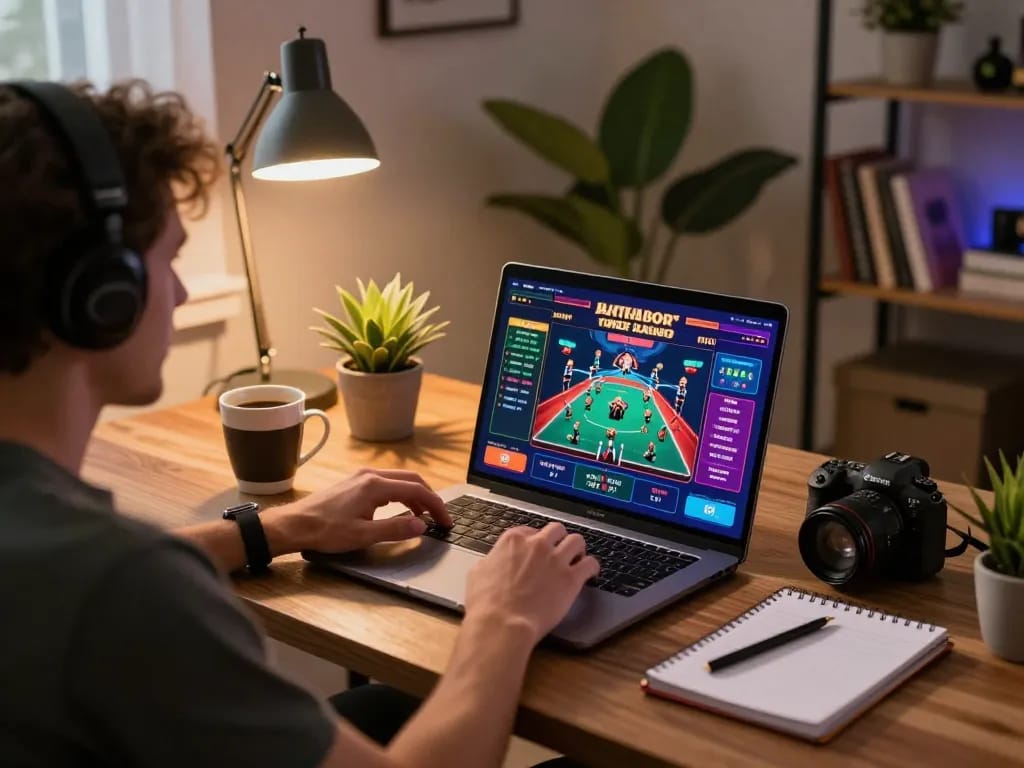 Engaging online gaming scene at home, highlighting MM88 COM casino fun and strategy.