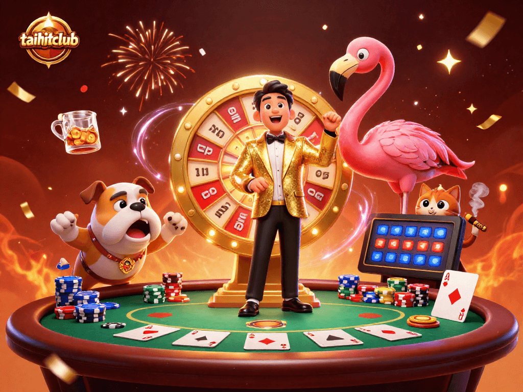 Spin the prize wheel at taihitclub with a cheerful bulldog contestant celebrating big wins!