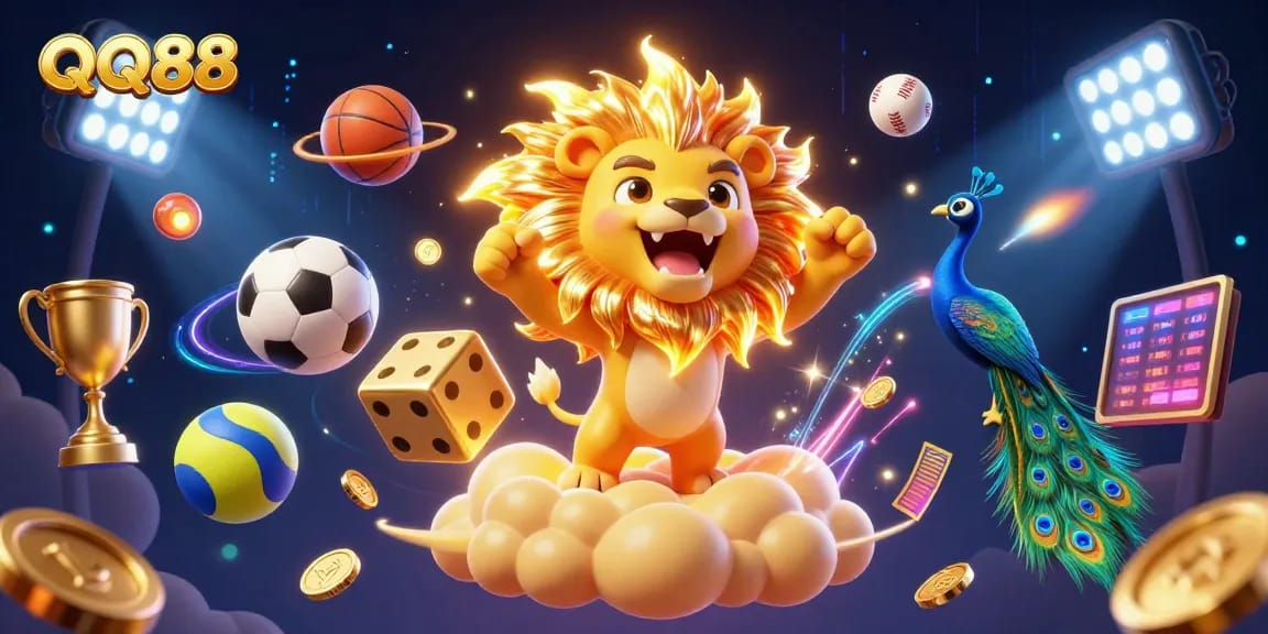 Engage with QQ88's thrilling betting experience illustrated through dynamic game elements and vibrant characters.