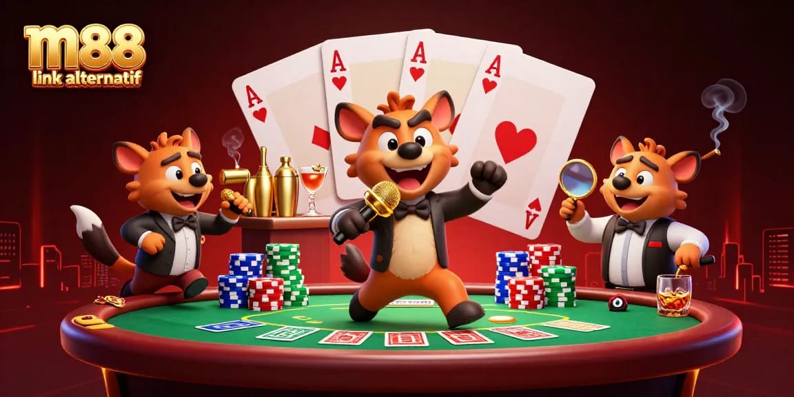 Engage with the vibrant m88 link alternatif scene featuring hyenas in a casino setting.
