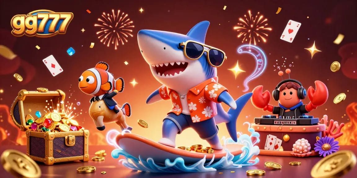 Celebrate gaming wins at gg777 with vibrant characters and exciting underwater casino elements!