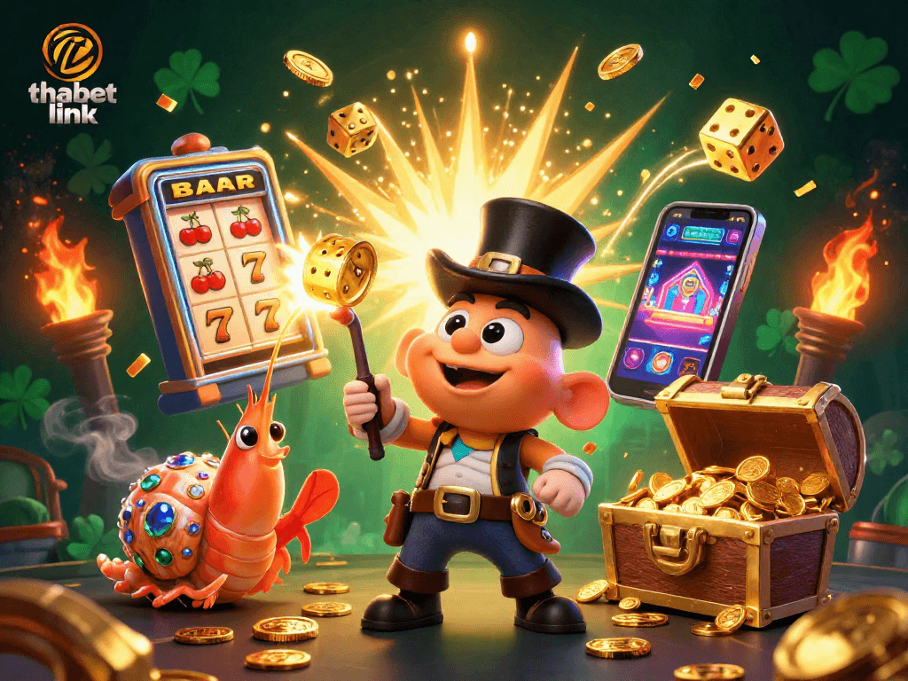Experience the excitement of thabet link with a lively 3D casino scene featuring vibrant characters and rich gaming elements.