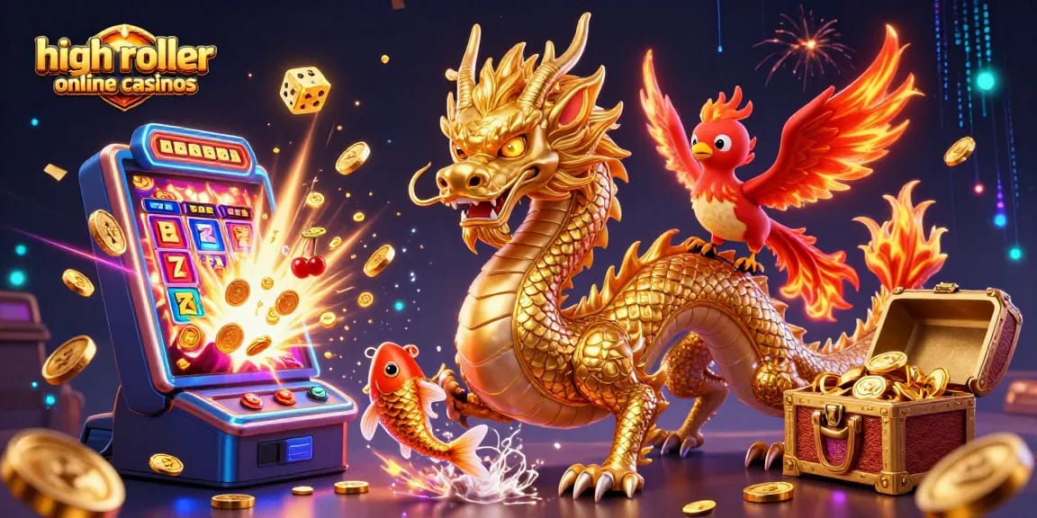 Experience the thrill of high roller online casinos with a dynamic and vibrant 3D casino illustration.
