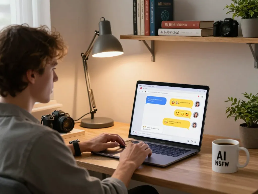 Engaging workspace showcasing AI NSFW chat interactions in a relaxed, digital environment.