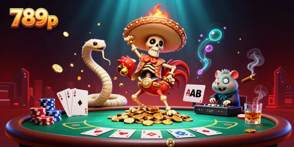 Experience the thrilling world of 789p with a lively scene featuring gaming characters celebrating victories