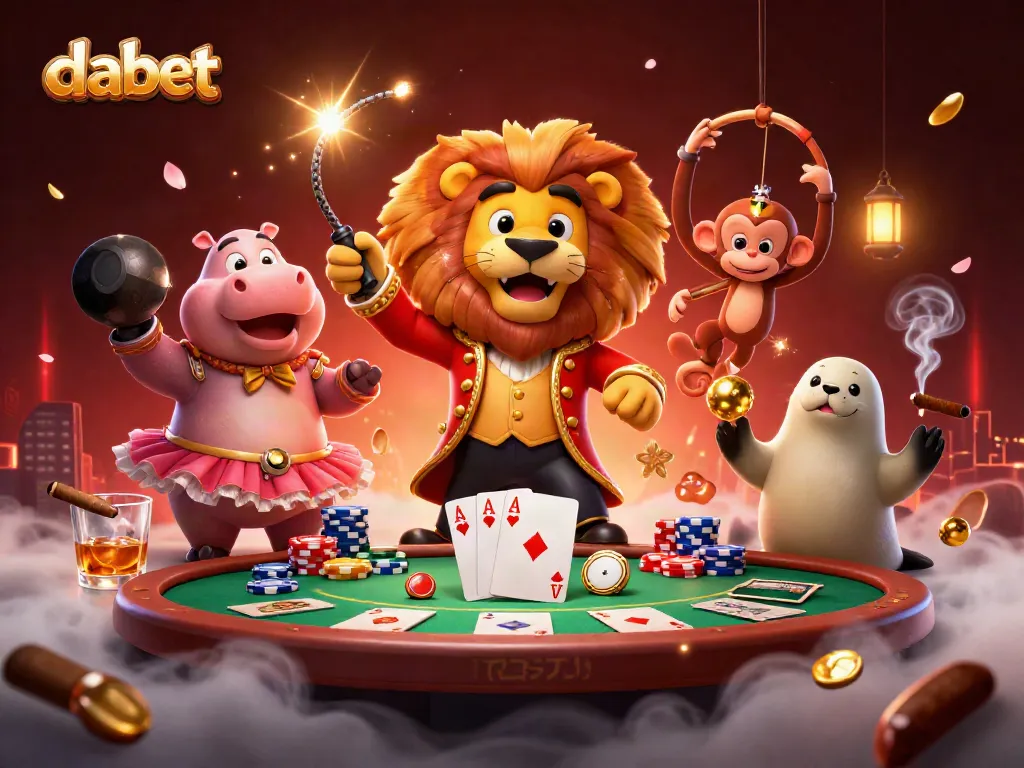 Dabet multiplayer poker action featuring a lively circus theme with animated characters and vibrant game elements.
