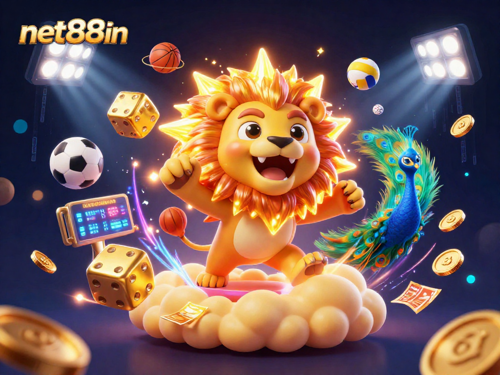 Experience thrilling gameplay at net88in with our vibrant casino and sports dynamic illustration.