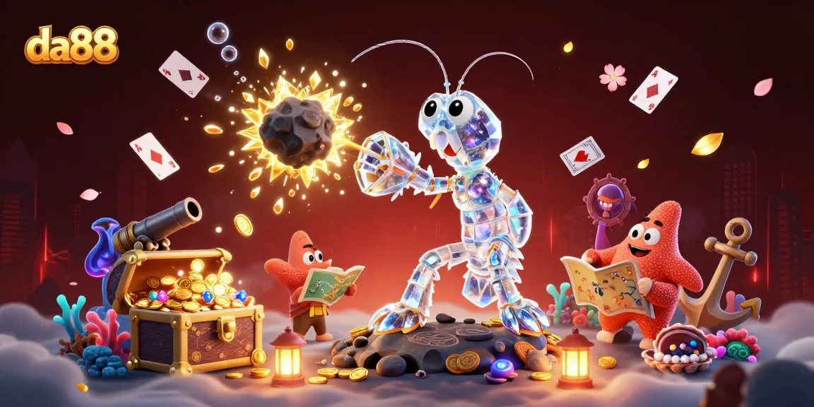 da88 casino adventure with a galactic mantis shrimp and treasure elements