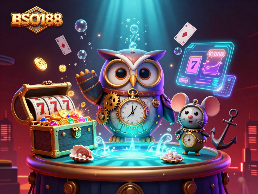 Engage with BSO188's thrilling casino scene featuring a time-traveling owl and steampunk elements.