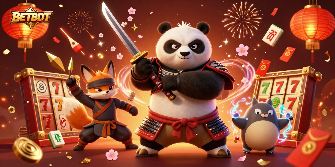 Experience thrills with BETBDT in this dynamic 3D casino scene featuring samurai and ninja characters.