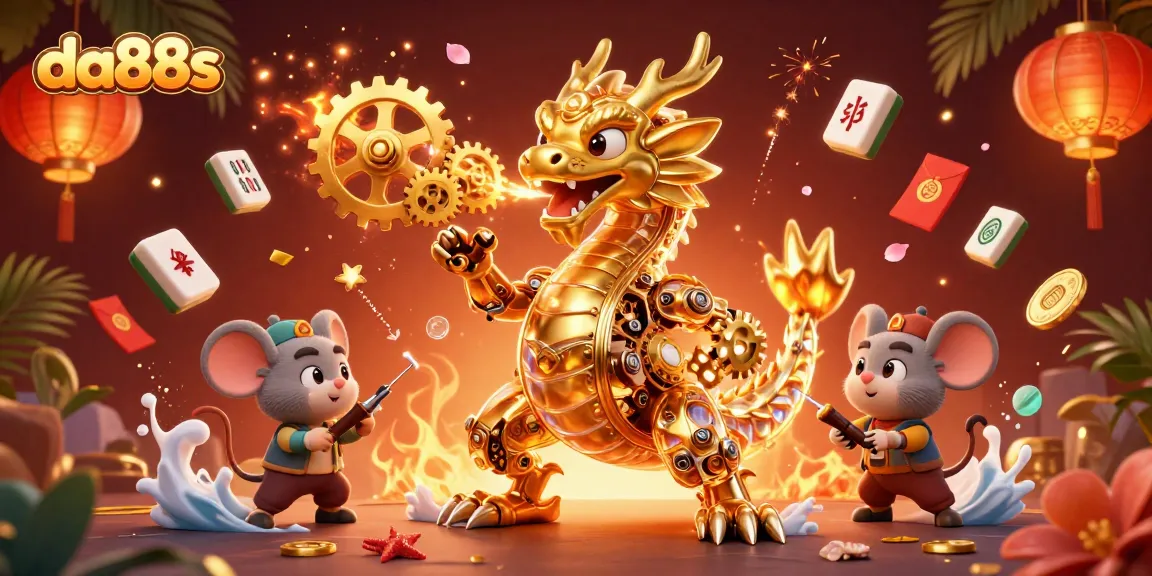 Witness the immersive world of da88s online casino with a golden dragon and gaming elements