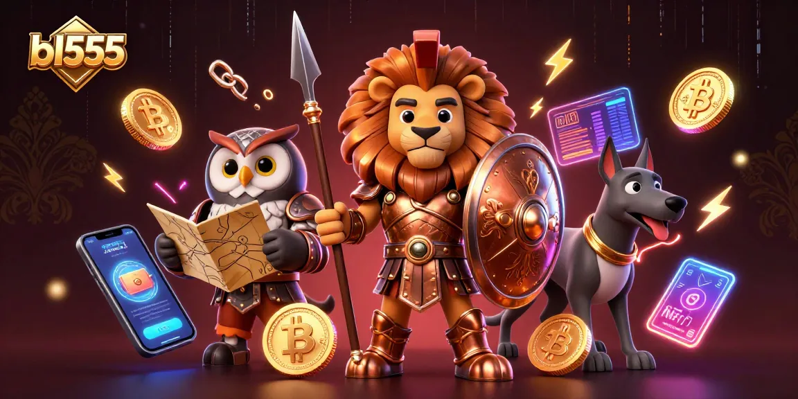 Experience thrilling gameplay at bl555 with a Spartan lion, owl strategist, and greyhound in a vibrant digital casino setting.