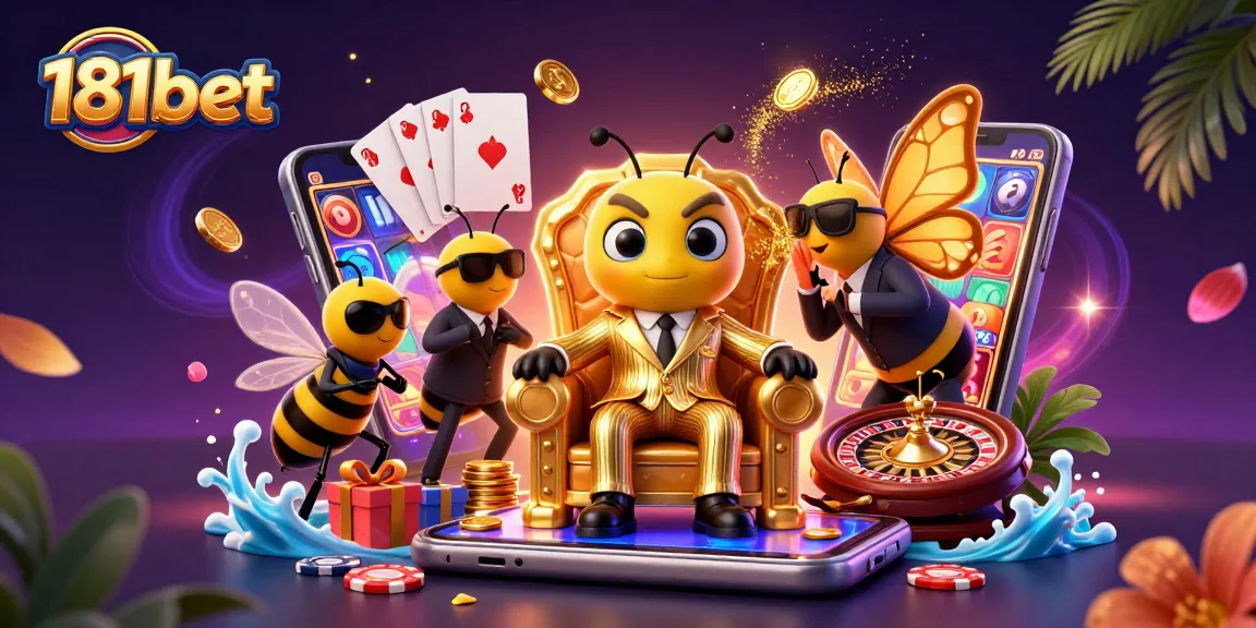 Engage in vibrant gambling action with 181bet as golden coins and exciting slot games come to life in a rich casino setting.