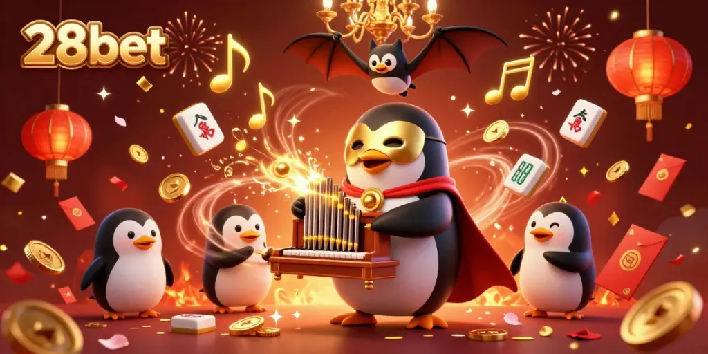 Spin the reels with 28bet in this colorful, vibrant casino scene full of excitement.
