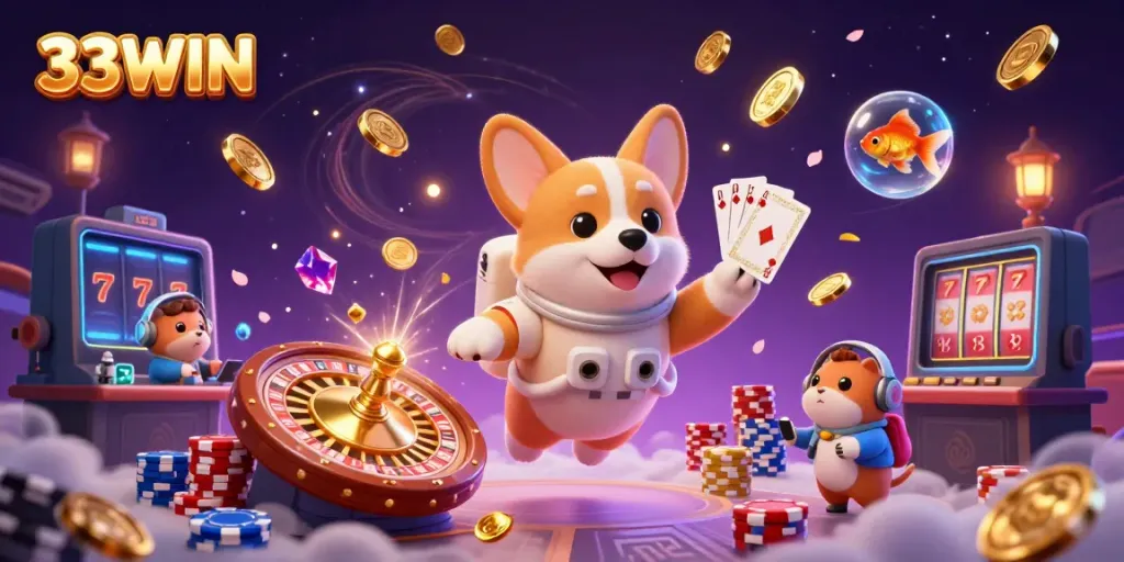 Trải nghiệm không gian casino độc đáo của 33WIN với nhân vật vui nhộn và các trò chơi hấp dẫn.