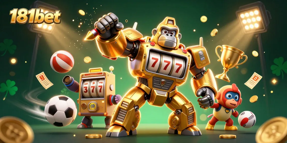 Engage with exciting bets and games at 181bet, featuring a vibrant 3D illustration of a golden gorilla mech.