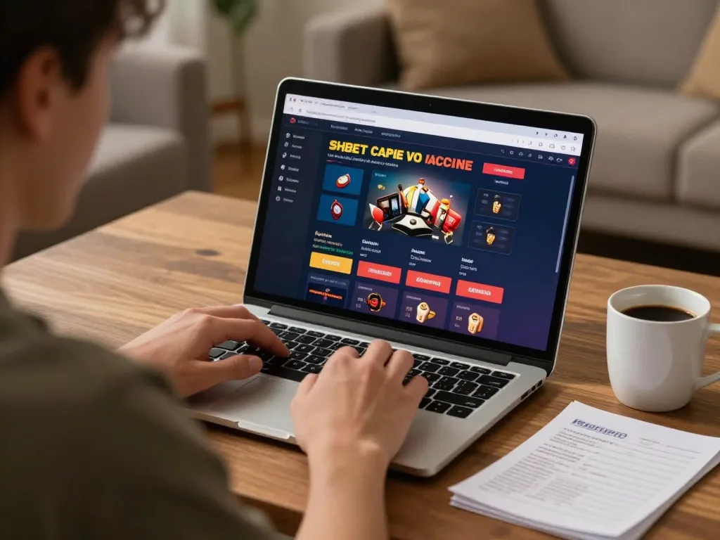 Engaging in online casino gaming at home on SHBET platform with focused atmosphere and strategic notes.