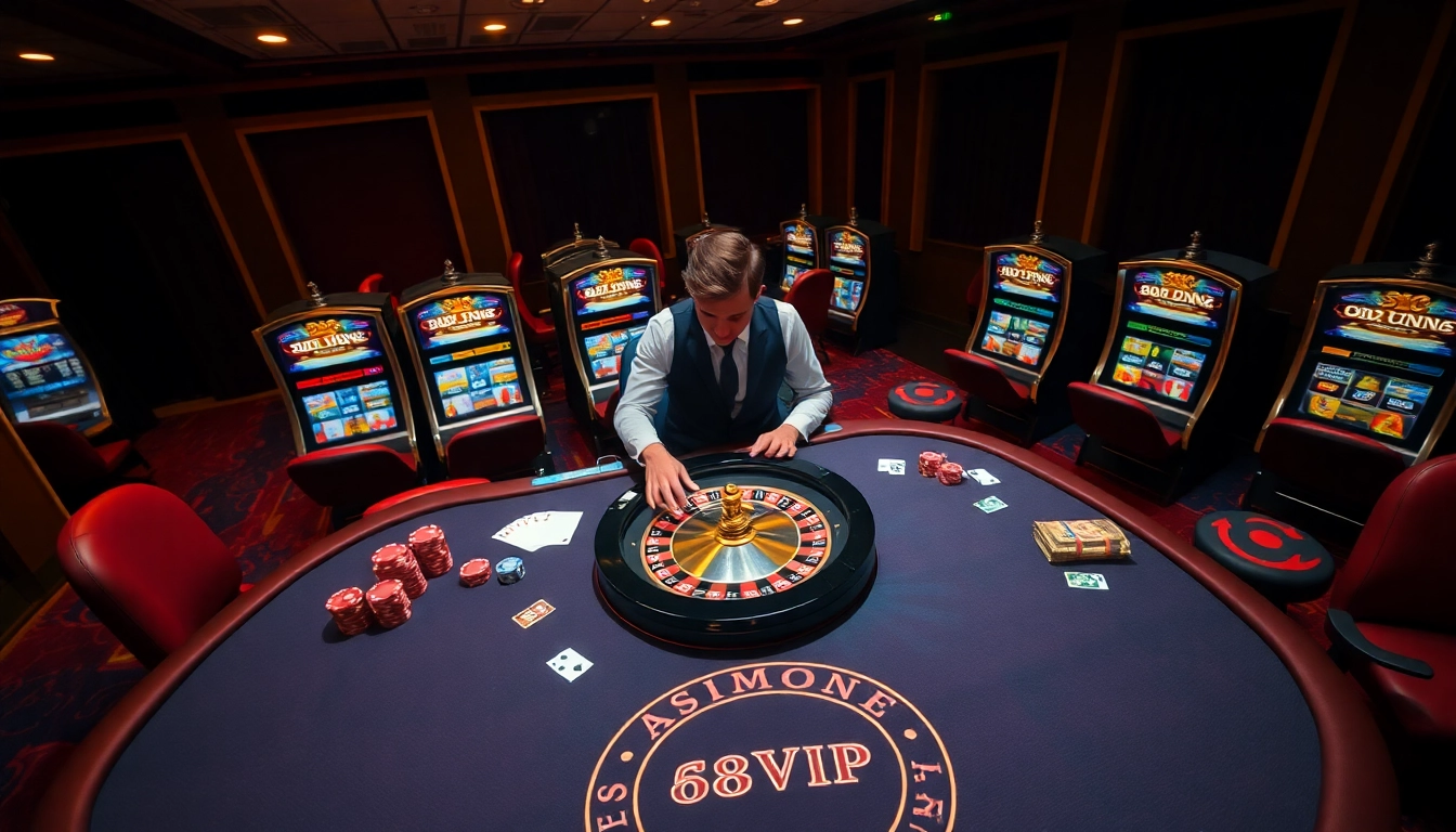 Experience the thrill of winning at 68VIP with vibrant casino tables and engaging gameplay.