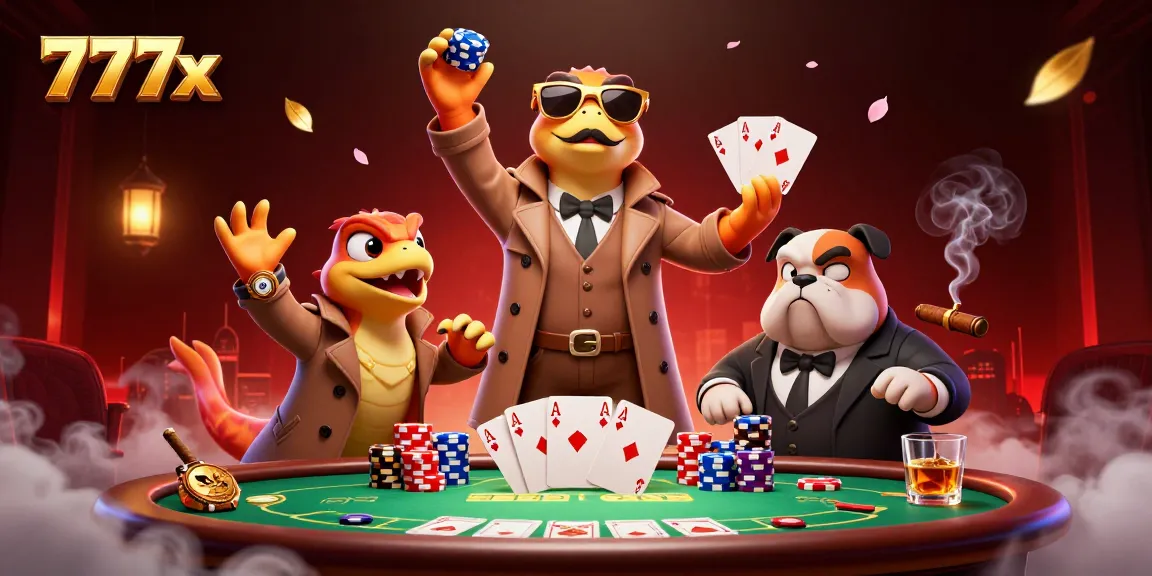 Watch three raptors in a trench coat sneak into 777x casino with poker chips and golden sunglasses.