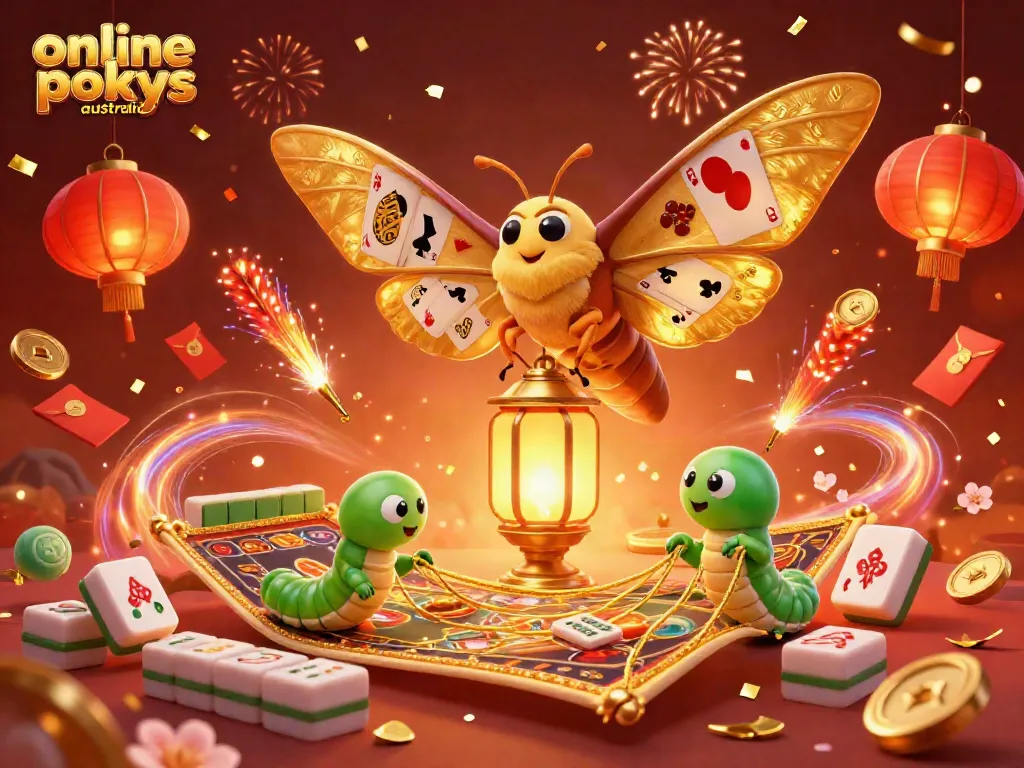 Winning at online pokies Australia with vibrant 3D visuals of pokies and celebratory elements.