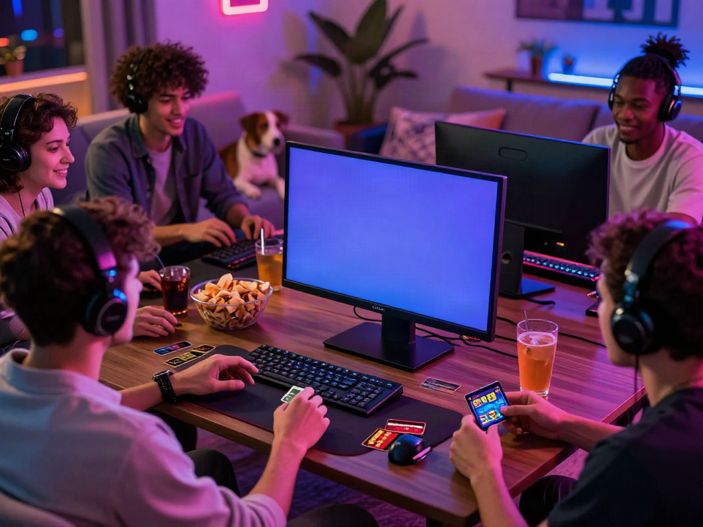 Players enjoying credit card casinos from home with snacks and games