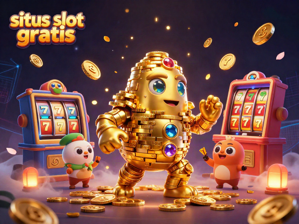 Spin to win with situs slot gratis featuring a golden golem and dynamic slot elements.