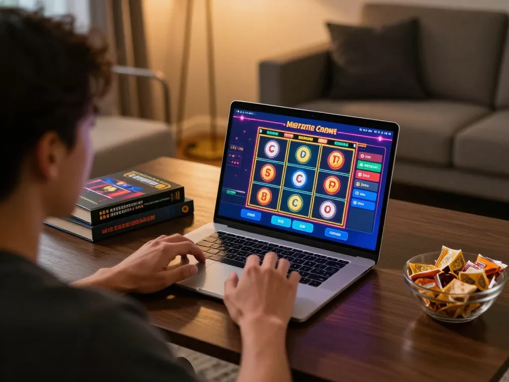 Player engaging in live slot game on kp88 platform in a cozy home gaming setup