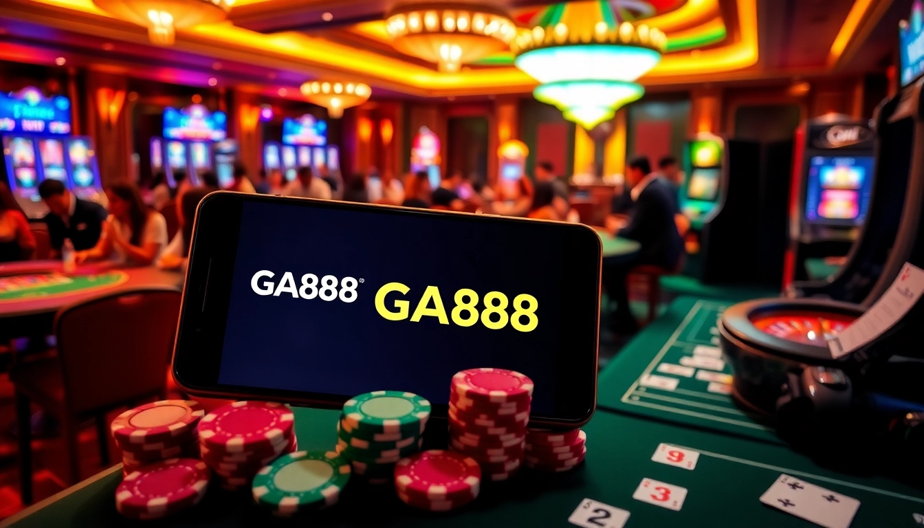 Engaged players enjoying a gaming experience at GA888 casino with vibrant tables and mobile interface.