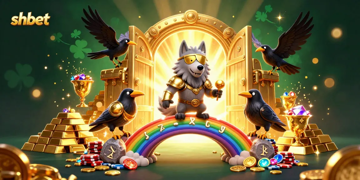 Win big at shbet with a dynamic 3D casino-themed illustration featuring Norse mythology-inspired characters.
