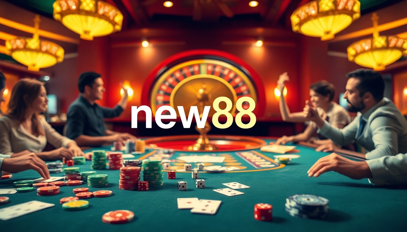 Experience the thrill of new88 in a luxurious casino setting with vibrant games and players.